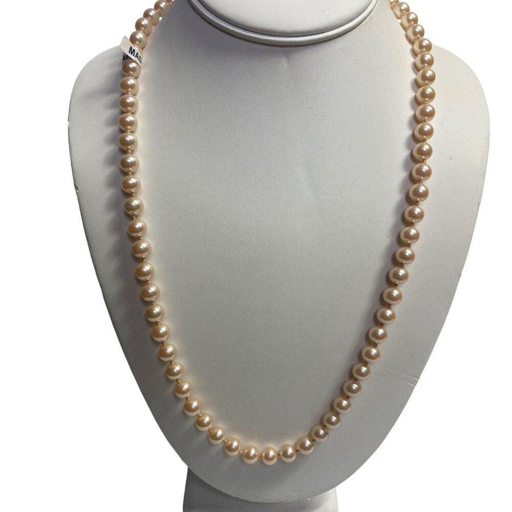 Vintage Imitation Pearl Necklace Silver Clasp Made in Japan 24" Preppy New